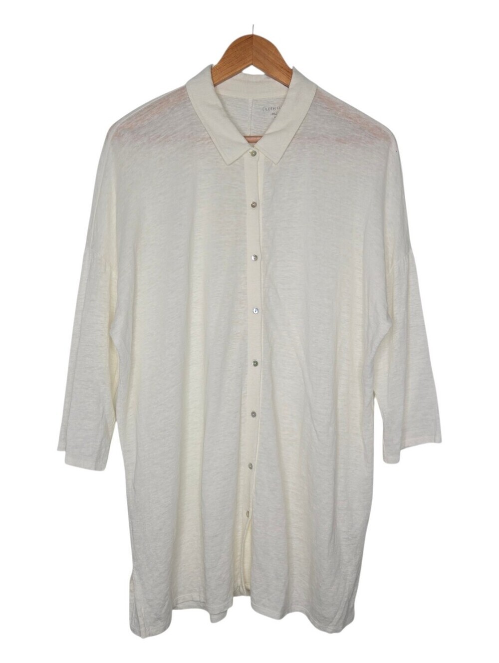 Eileen Fisher Womens White Organic Handkerchief Linen Button Tunic Shirt Medium
